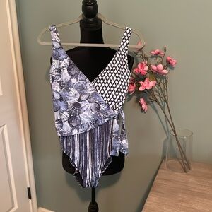 Tommy Bahama Seashell Blue/White One Piece Bathing Suit